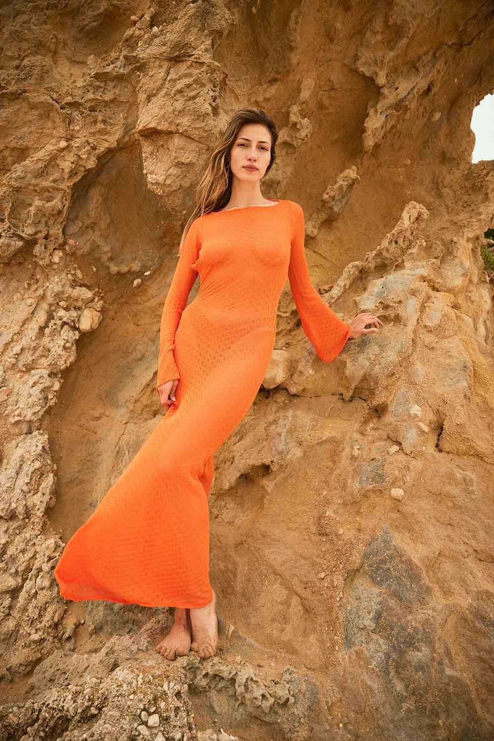 Agic-Sunset Sırt Açık Uzun Plaj Elbisesi-Elbise-1-Milagron.com