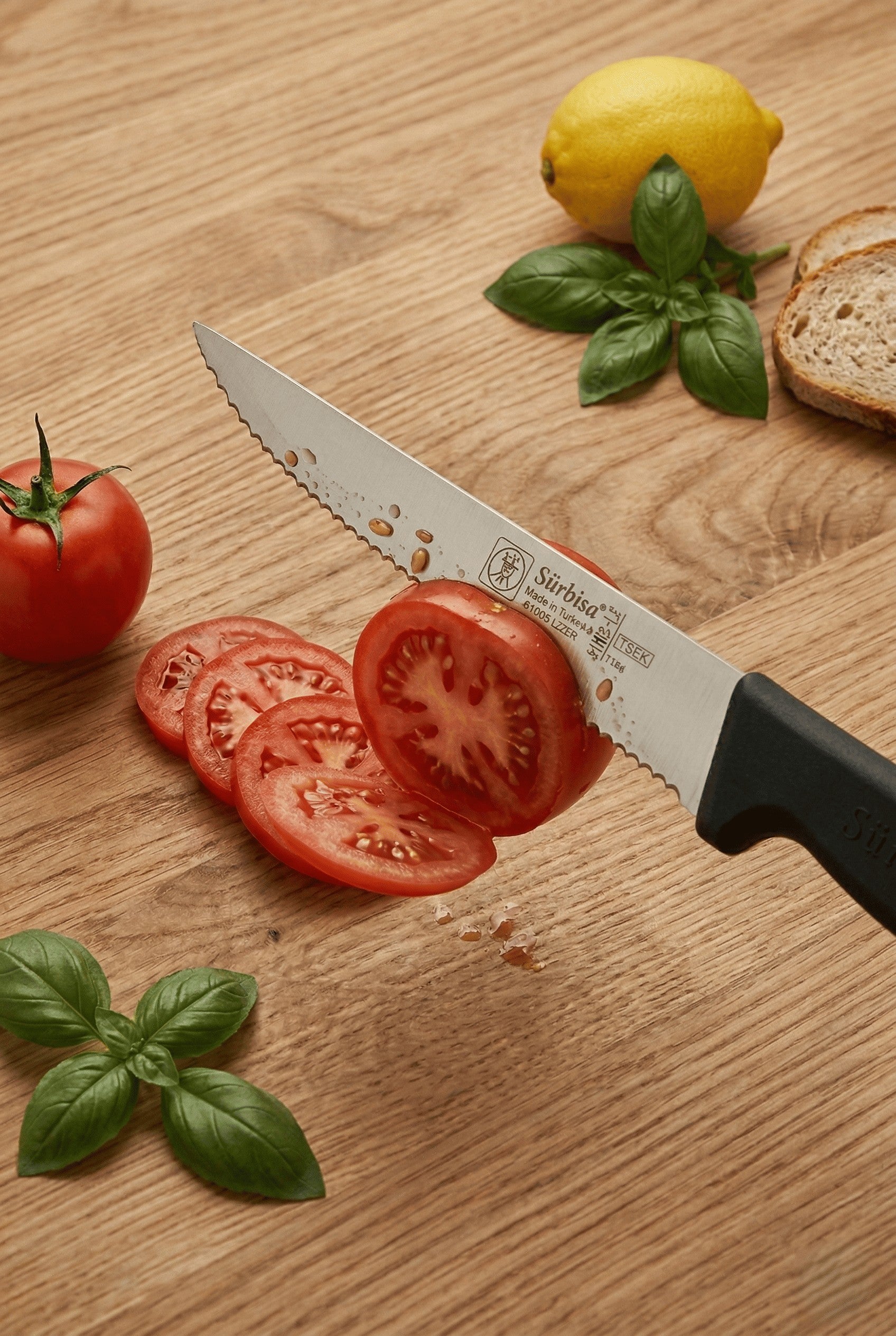 Lazerli Tırtıklı Sürmene Sebze Meyve Biftek Steak Mutfak Bıçağı 24 Cm Lazer Bileme Sürbisa 61005-Lz