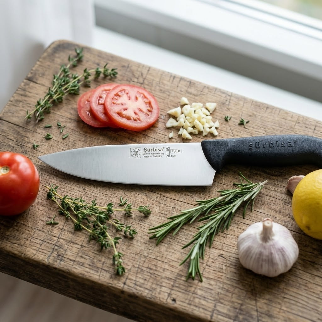 Sürbisa 61180 Şef Aşçı Bıçağı Sürmene Bıçağı Paslanmaz Çelik Profesyonel Et Kesim Doğrama İÇin 34 Cm