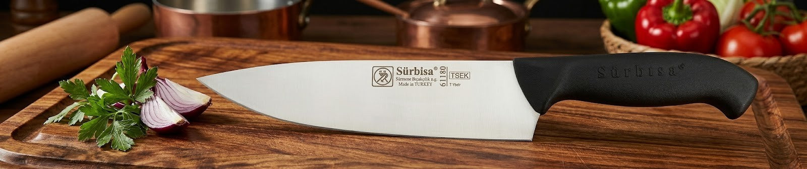 Sürbisa 61180 Şef Aşçı Bıçağı Sürmene Bıçağı Paslanmaz Çelik Profesyonel Et Kesim Doğrama İÇin 34 Cm