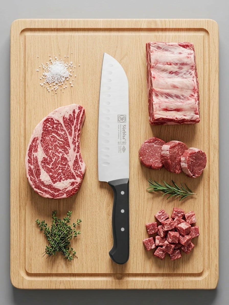 Sürmene Şef Aşçı Bıçağı Profesyonel Oluklu Santoku Bıçağı 31 Cm Pimli Sap Sürbisa 61095