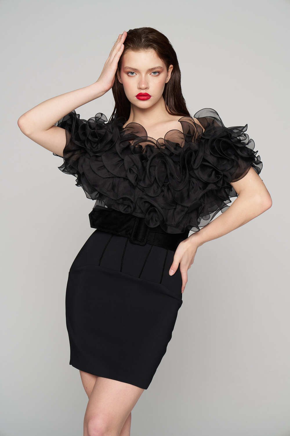 Alaii-Yaka Volanlı Kısa Elbise-Elbise-1-Milagron.com