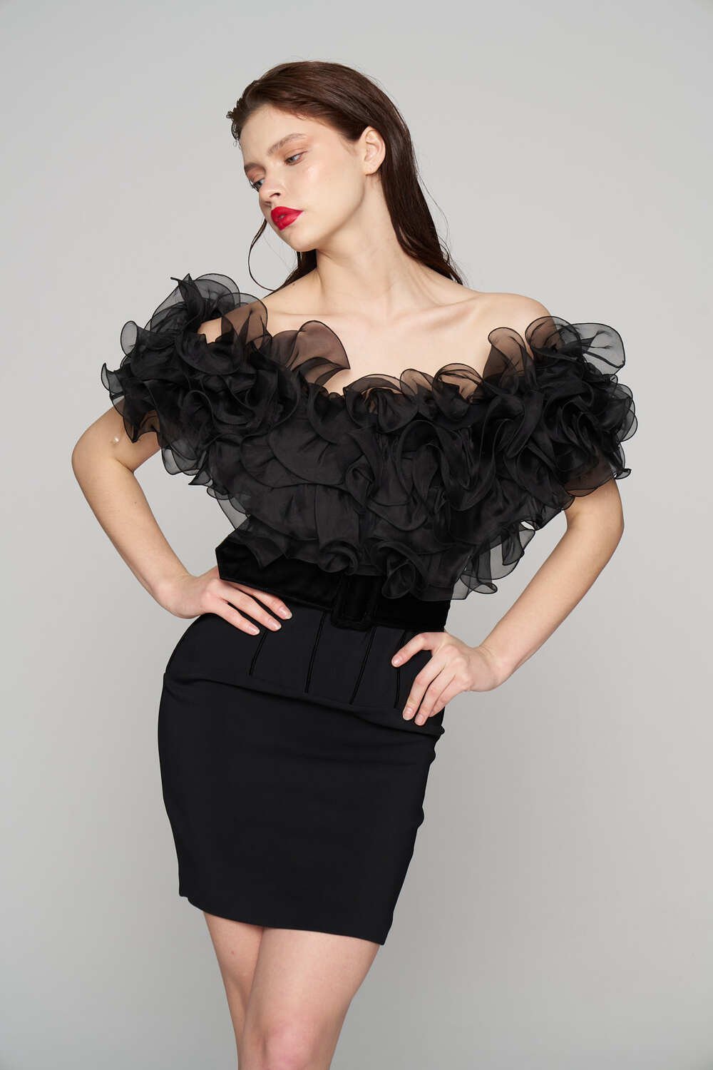 Alaii-Yaka Volanlı Kısa Elbise-Elbise-2-Milagron.com