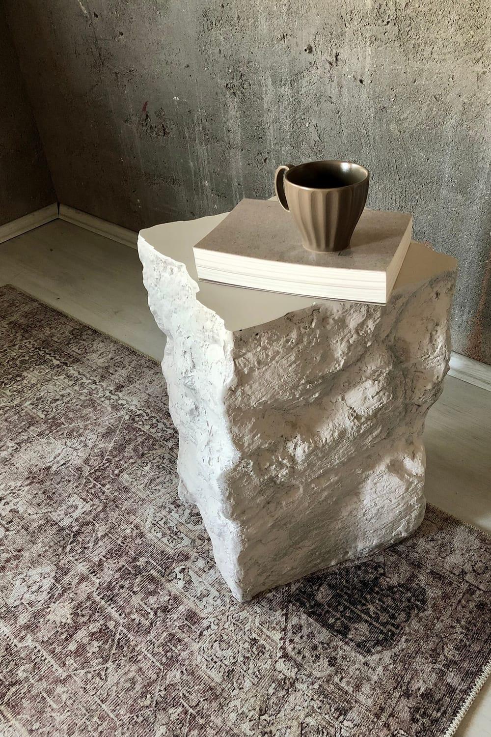 Alanco Design-Taş Görünümlü Polyester Yan Sehpa-Sehpa-2-Milagron.com