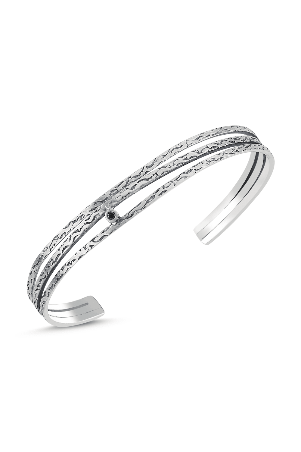 Aleyna Cebeci Jewelry-Aurora Siyah Pırlantalı 925 Ayar Gümüş Erkek Bileklik-Bileklik-1-Milagron.com