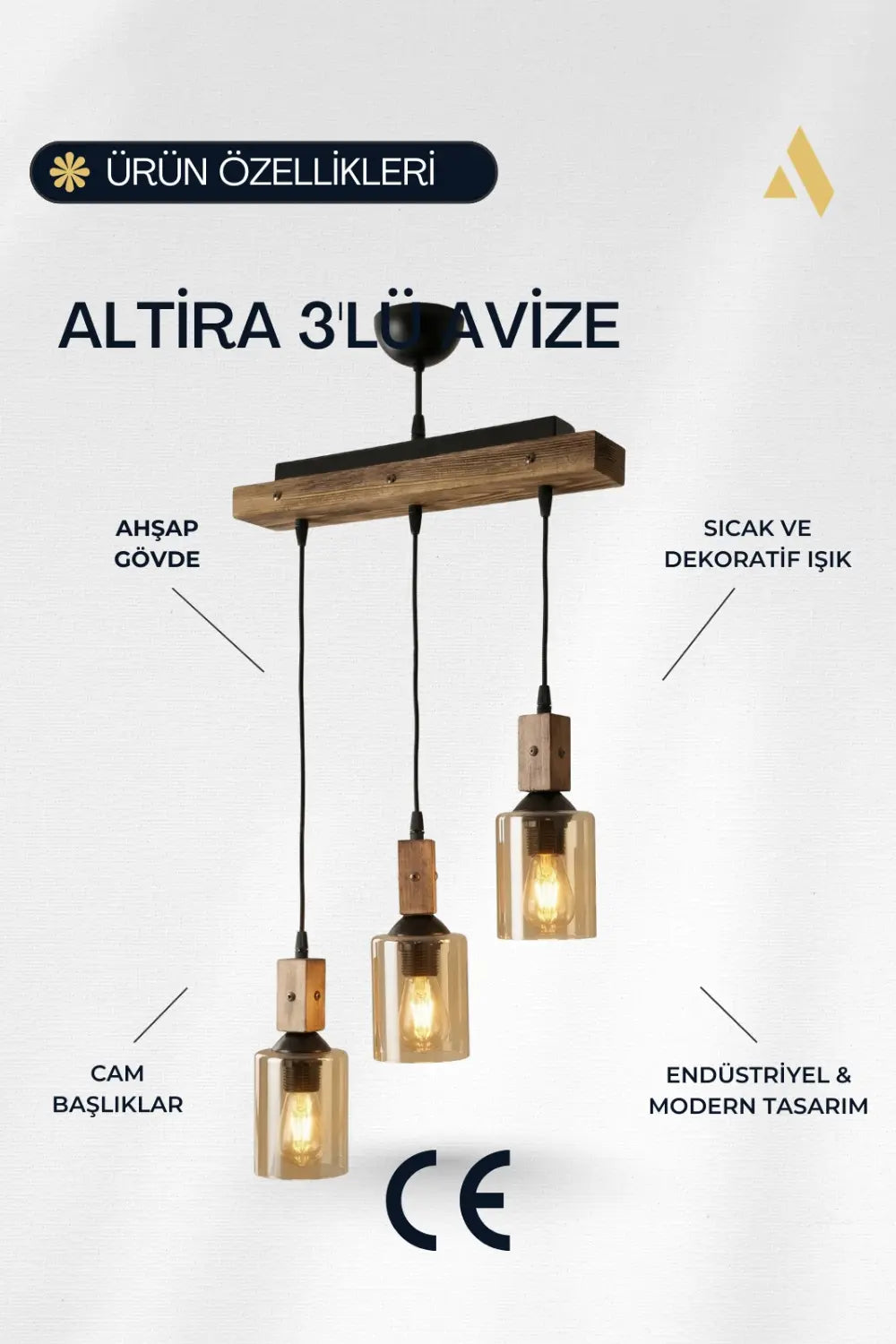 Alldesco Altira 3'lü Sıralı Ahşap Sarkıt Avize - 1