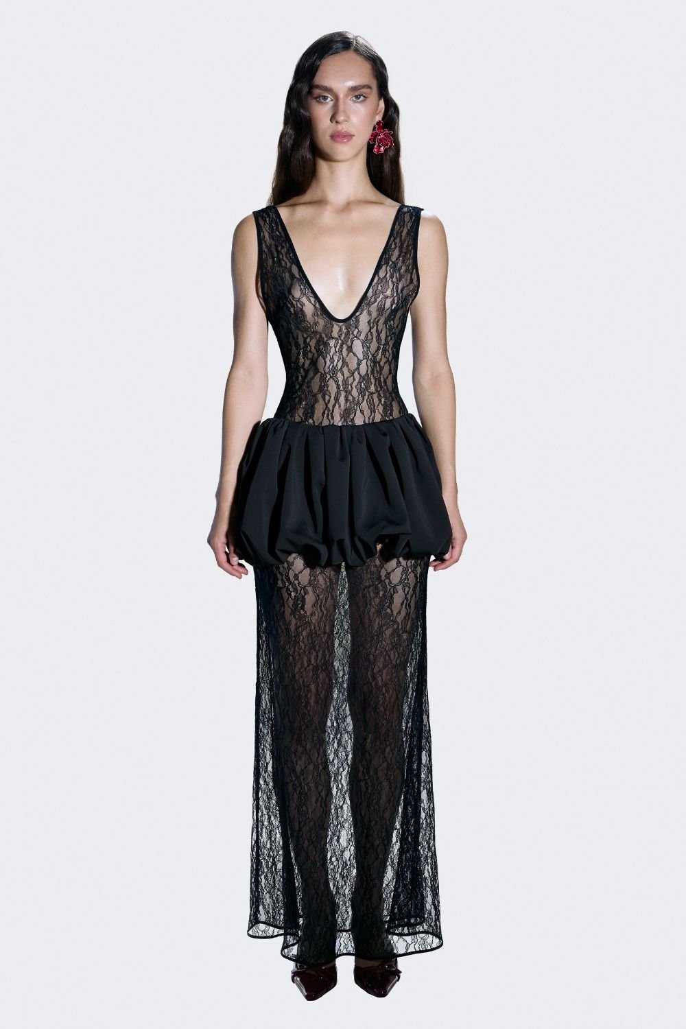 Alreves-Bruma Lace Balloon Skirt Maxi Dress-Elbise-2-Milagron.com