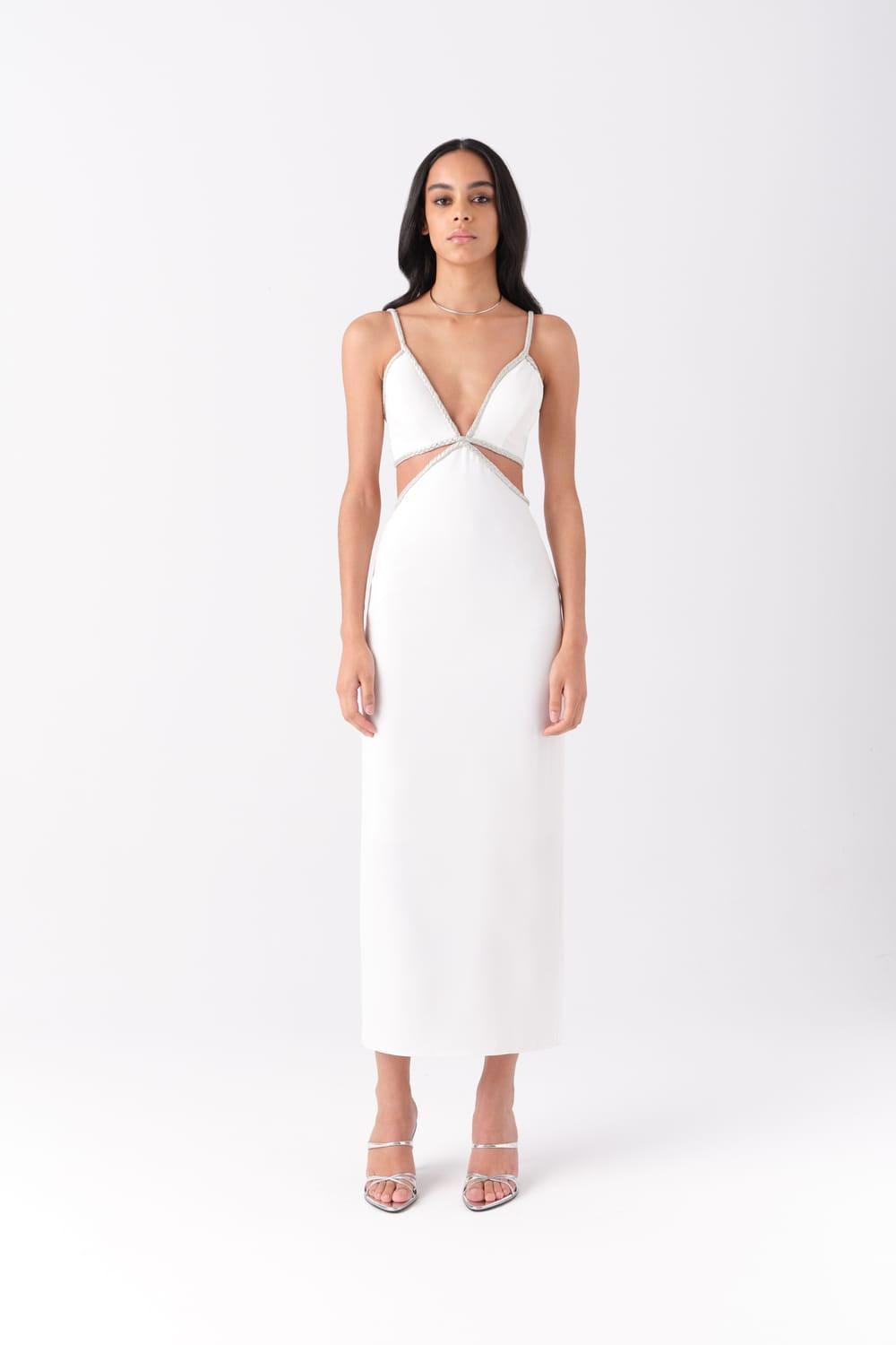 Alreves-Luna Midi Dress in White-Elbise-1-Milagron.com