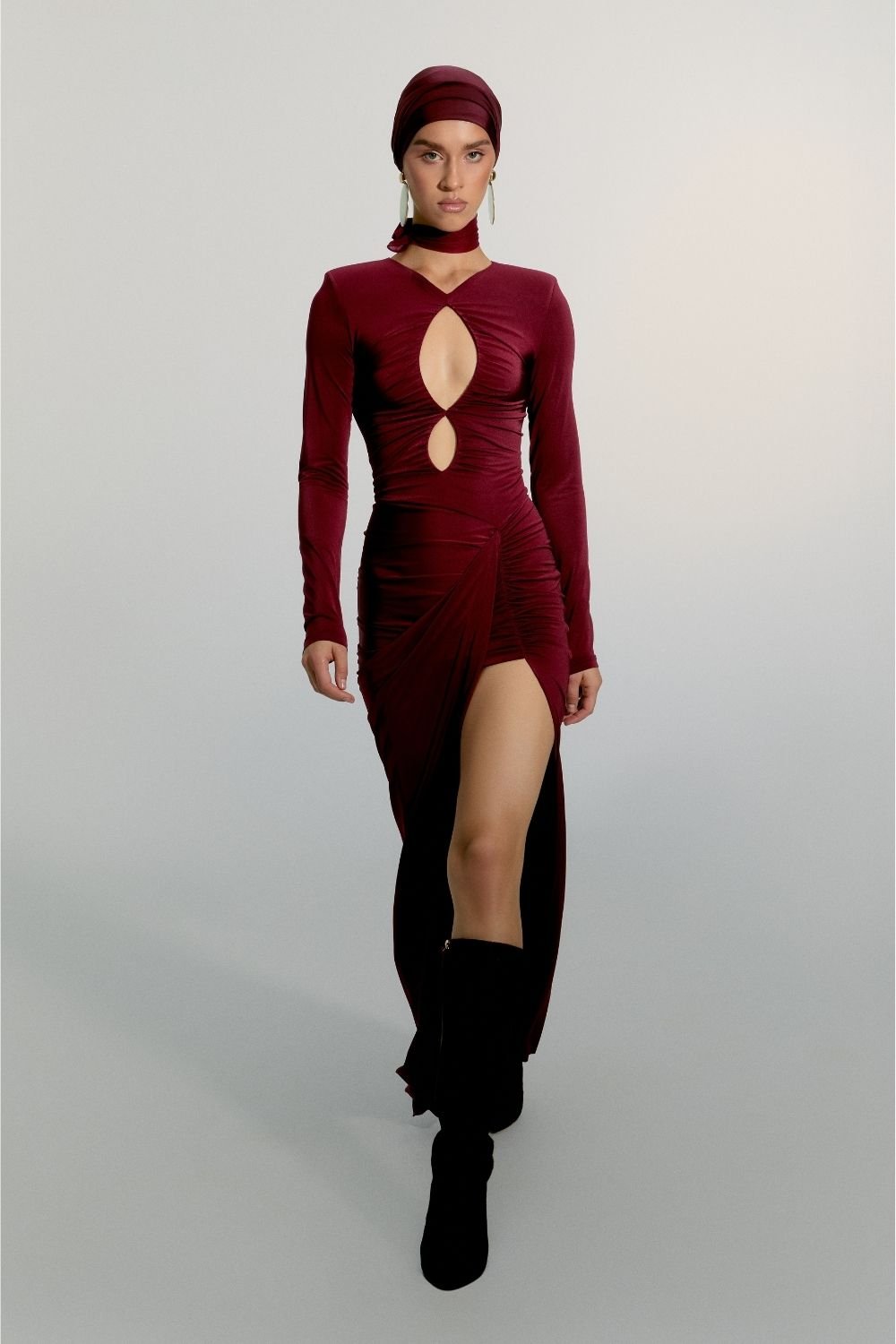 Alreves-Noche Burgundy Maxi Dress-Elbise-1-Milagron.com