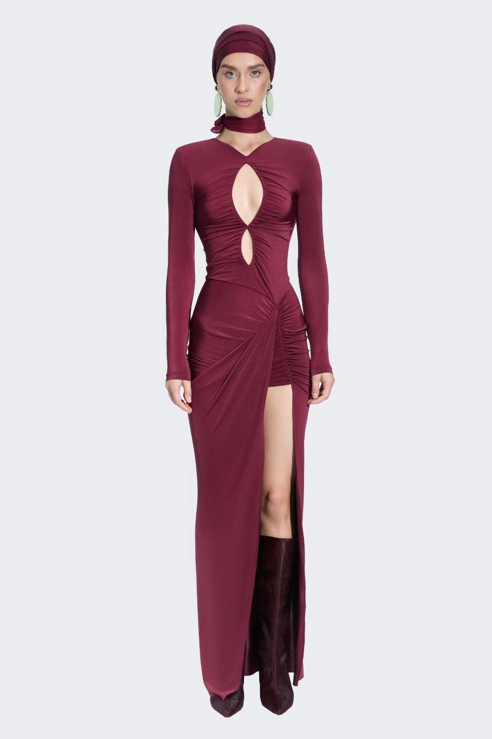 Alreves-Noche Burgundy Maxi Dress-Elbise-2-Milagron.com