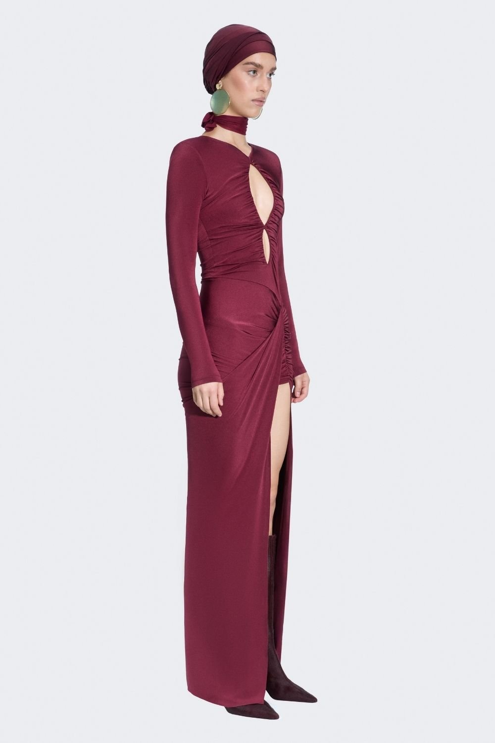 Alreves-Noche Burgundy Maxi Dress-Elbise-4-Milagron.com