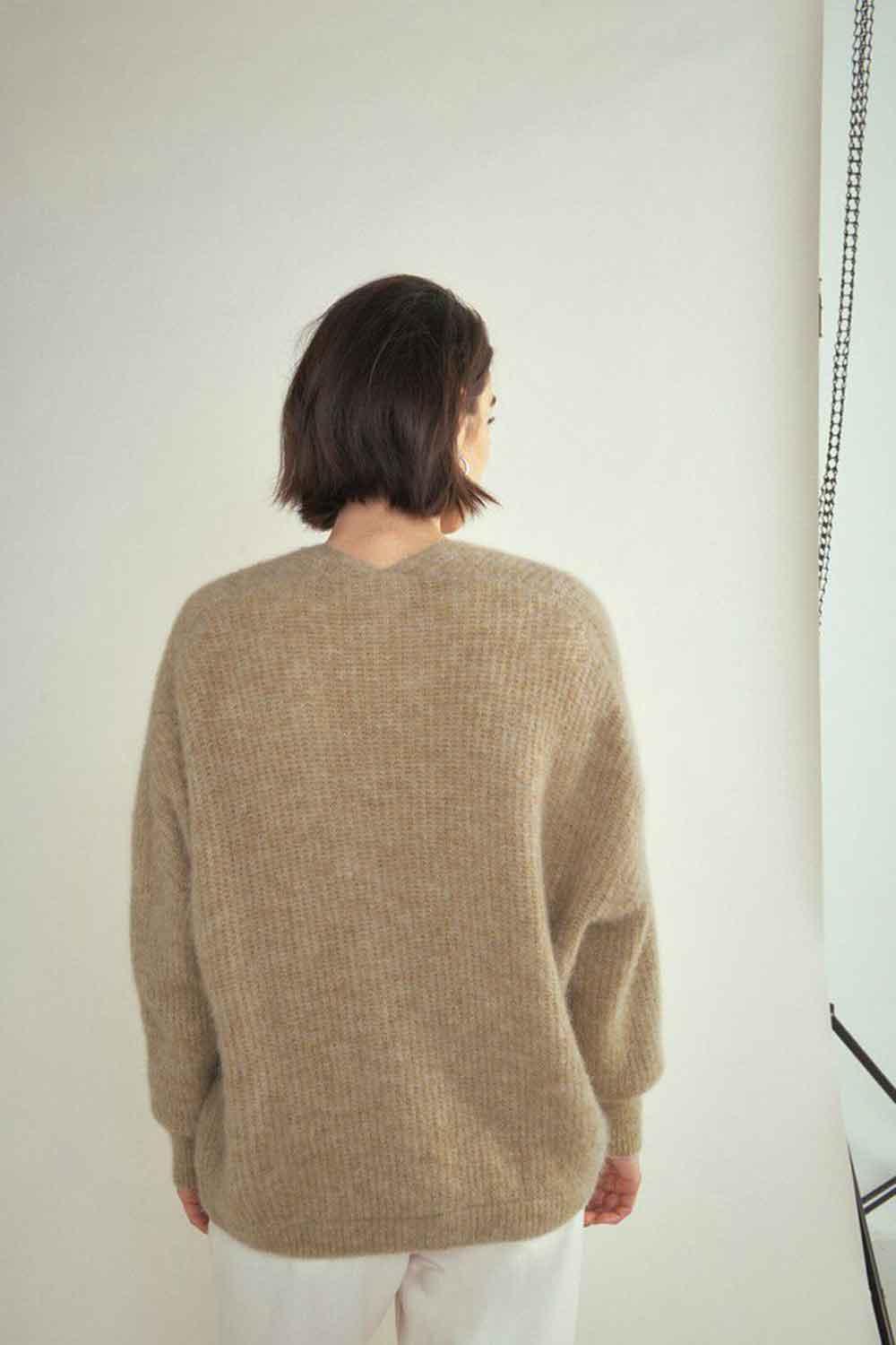 American Vintage-Gilet ML Col Chale Beige Chine-Kazak & Triko-3-Milagron.com