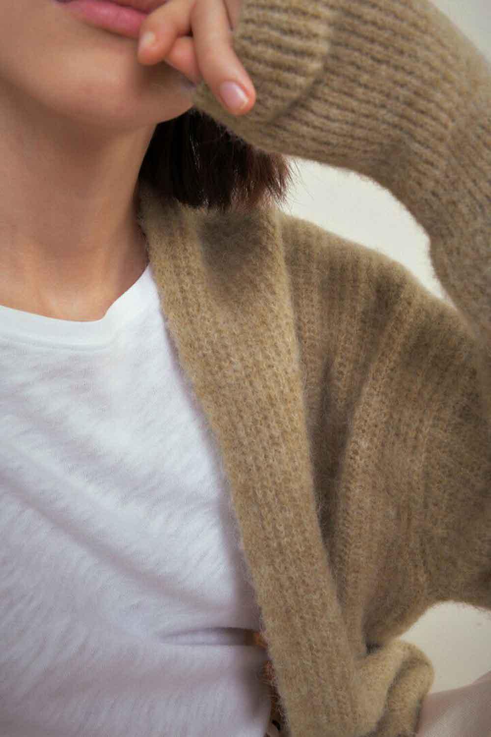 American Vintage-Gilet ML Col Chale Beige Chine-Kazak & Triko-5-Milagron.com