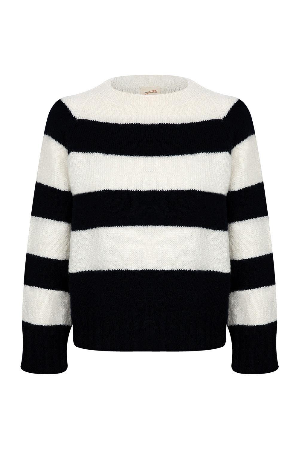 Amour Et Naturel-Bisiklet Yaka Çizgili Kazak Lacivert-Kazak & Triko-1-Milagron.com