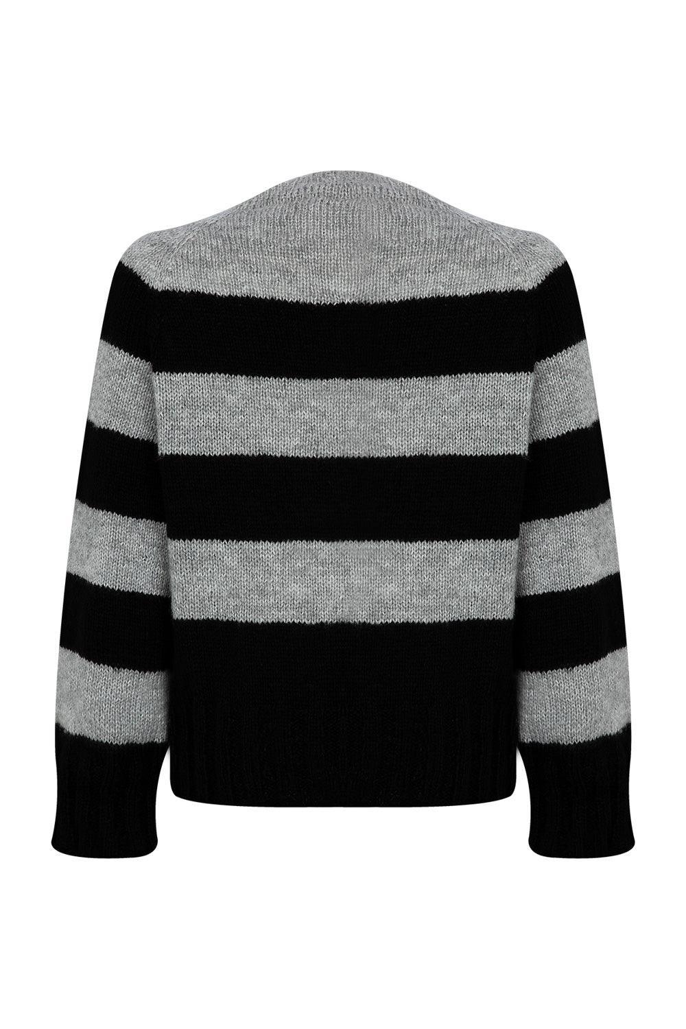 Amour Et Naturel-Bisiklet Yaka Çizgili Kazak Siyah-Kazak & Triko-2-Milagron.com