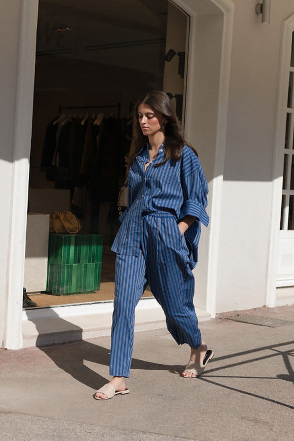 Amour Et Naturel-Lacivert Çizgili Oversize Gömlek-Gömlek-1-Milagron.com