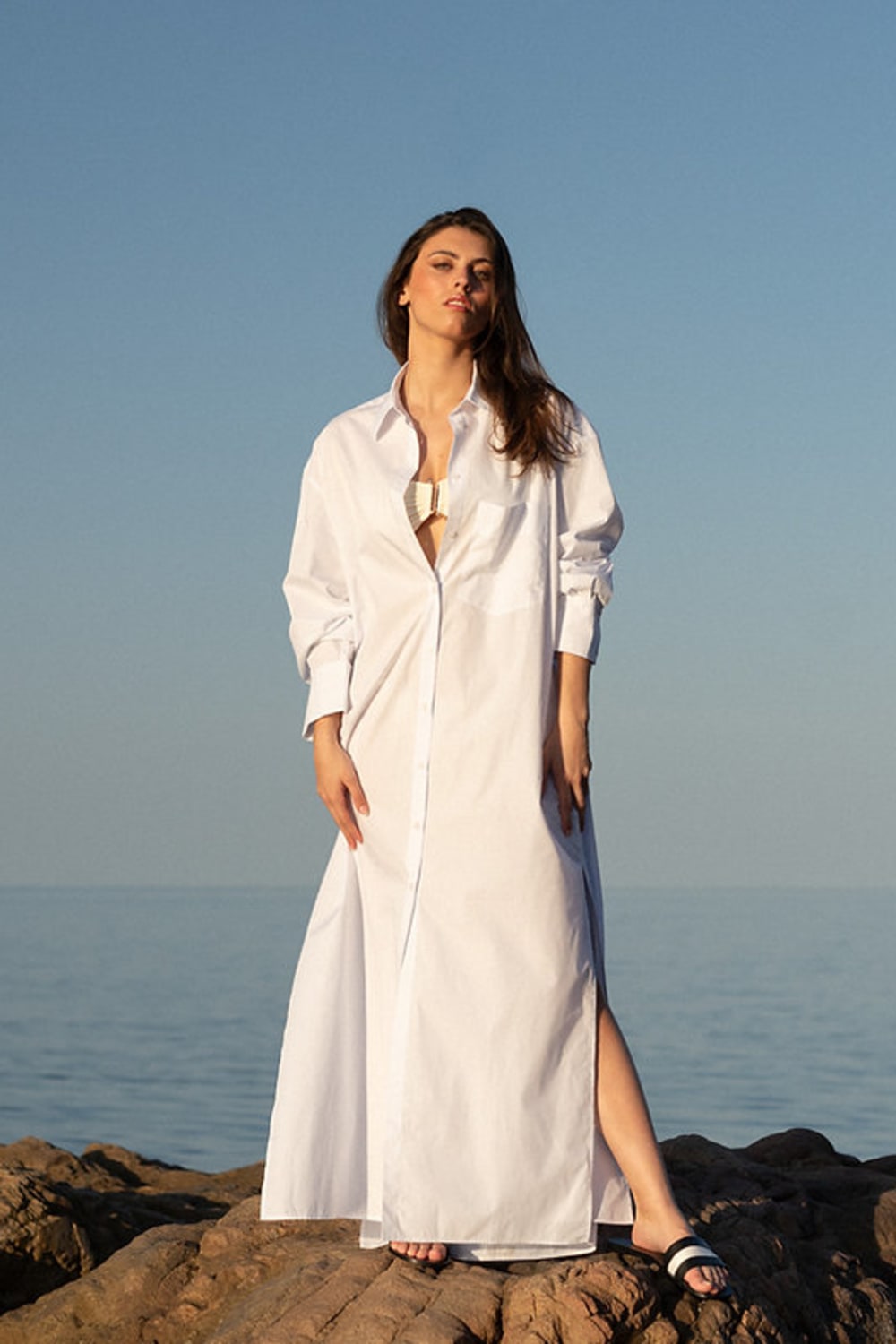 Amour Et Naturel-Maxi Gömlek Elbise Beyaz-Elbise-1-Milagron.com