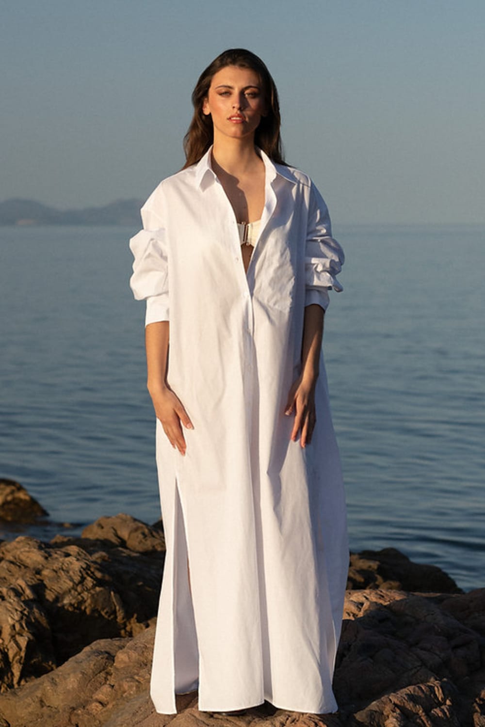 Amour Et Naturel-Maxi Gömlek Elbise Beyaz-Elbise-2-Milagron.com