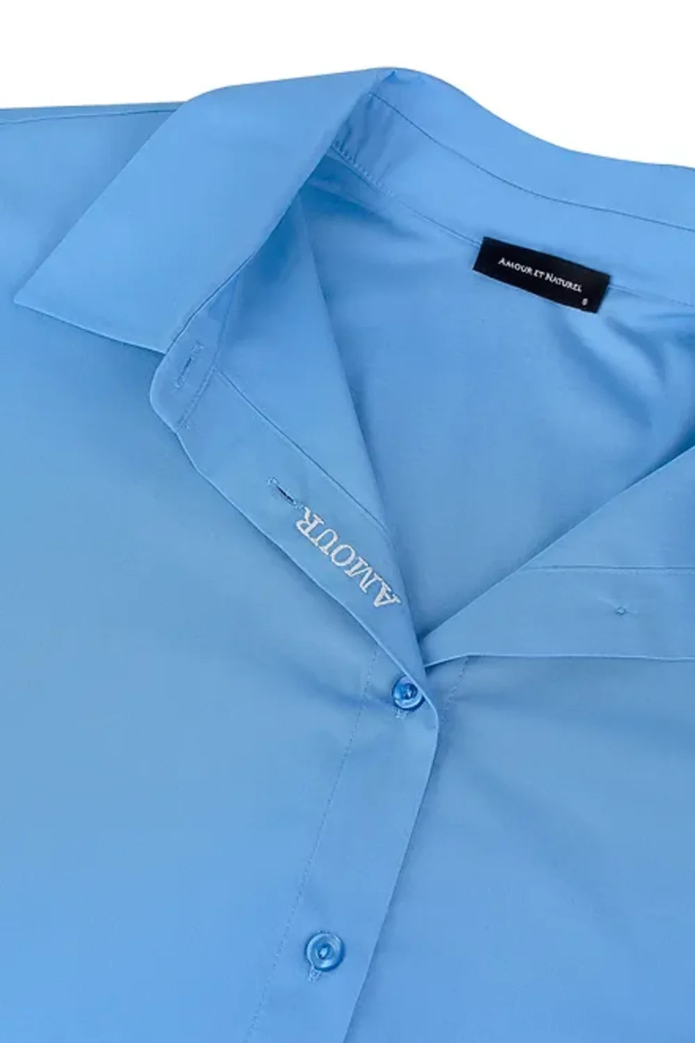 Amour Et Naturel-Nakışlı Oversize Gömlek Mavi-Gömlek-3-Milagron.com