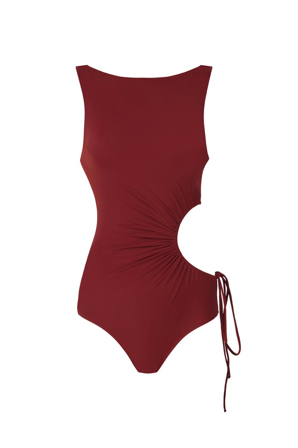 Anais & Margaux-Vivienne Burgundy Cutout Swimsuit-Bikini & Mayo-4-Milagron.com