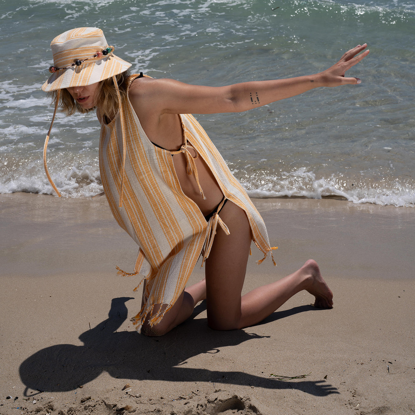 Ani Studio-Ashley Cut Out Detailed Mini Dress Yellow-Kimono-2-Milagron.com