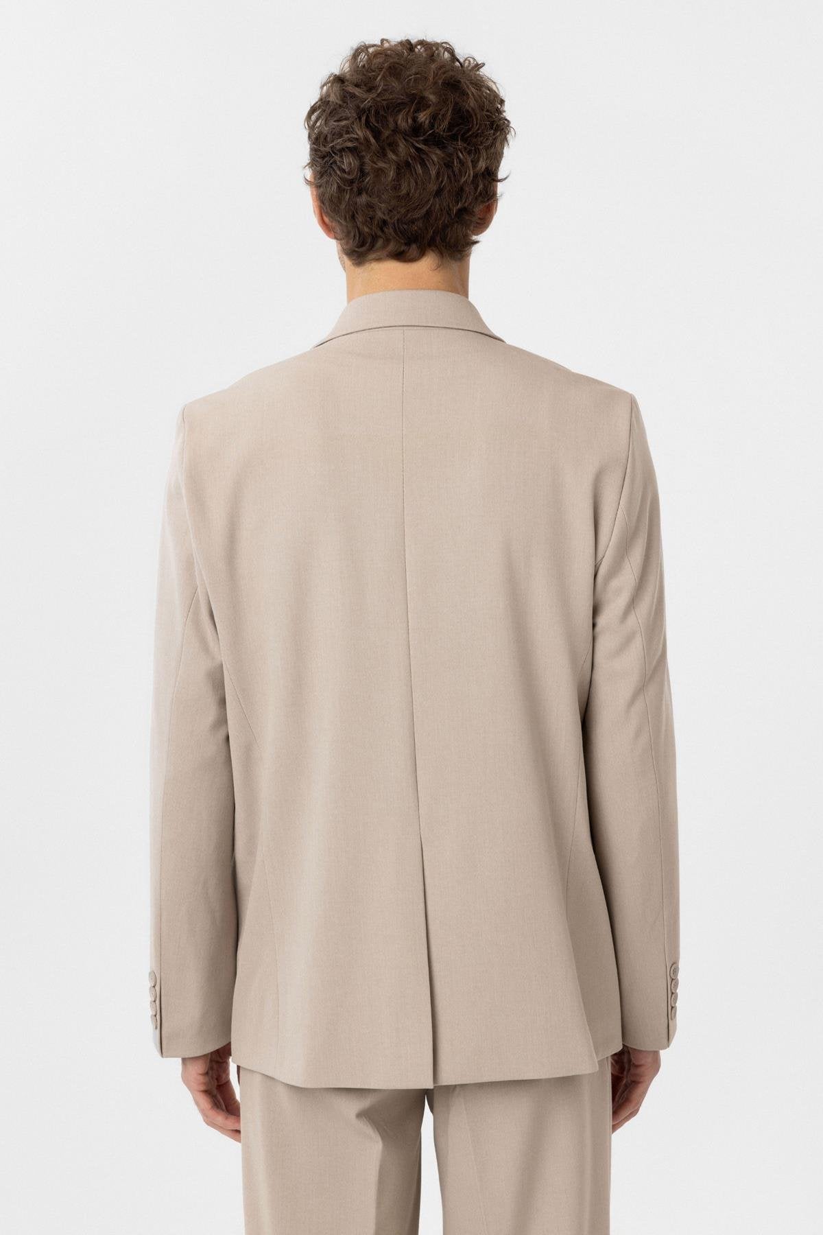 Antioch-Açık Bej Kruvaze Kapama Fleto Cepli Erkek Blazer Ceket-Blazer Ceket-5-Milagron.com