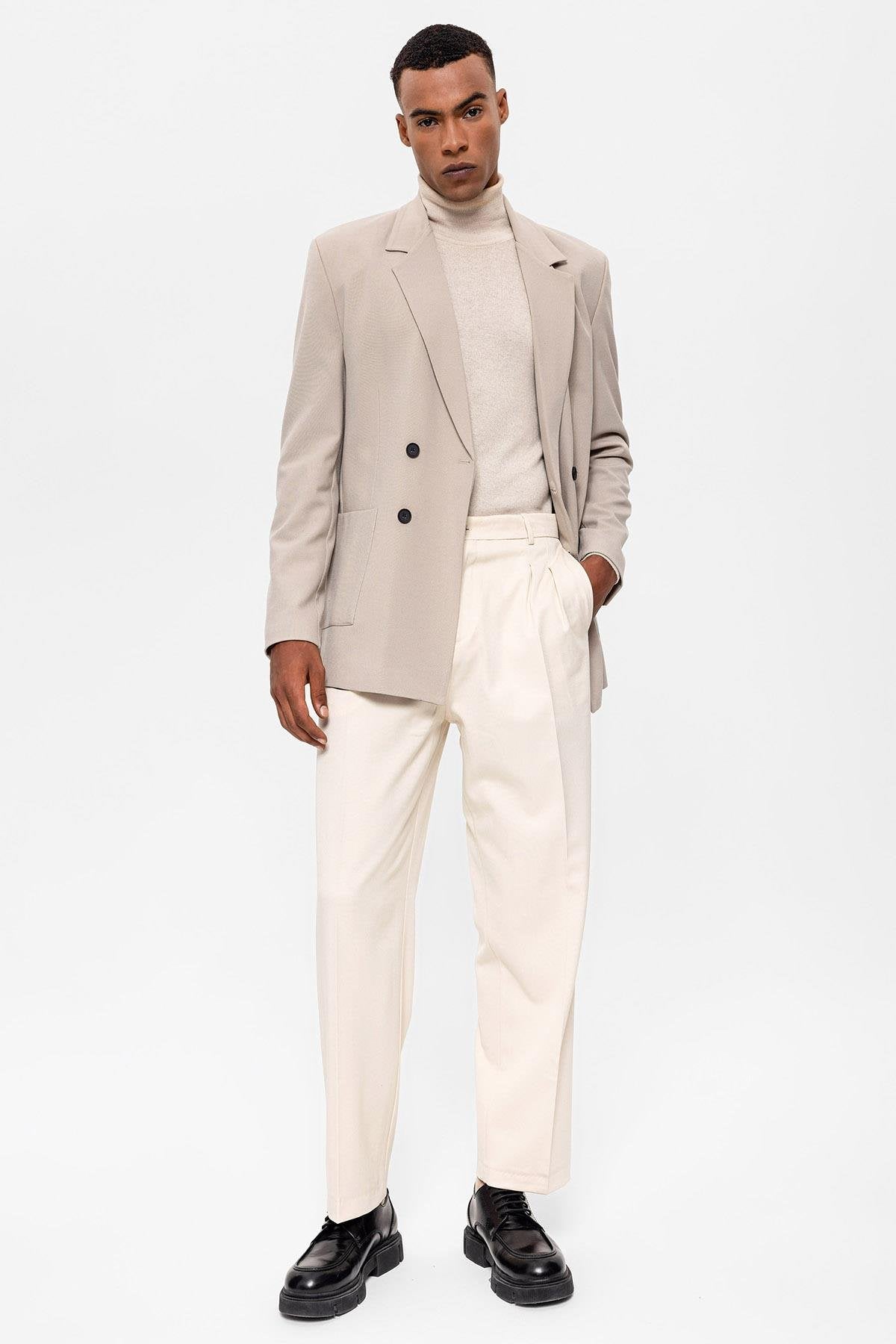 Antioch-Açık Bej Torba Cepli Kruvaze Erkek Blazer Ceket-Blazer Ceket-3-Milagron.com