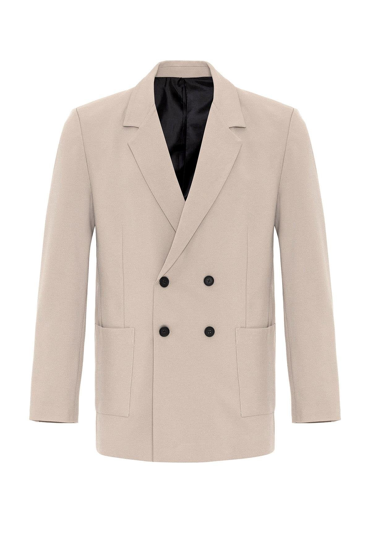 Antioch-Açık Bej Torba Cepli Kruvaze Erkek Blazer Ceket-Blazer Ceket-6-Milagron.com