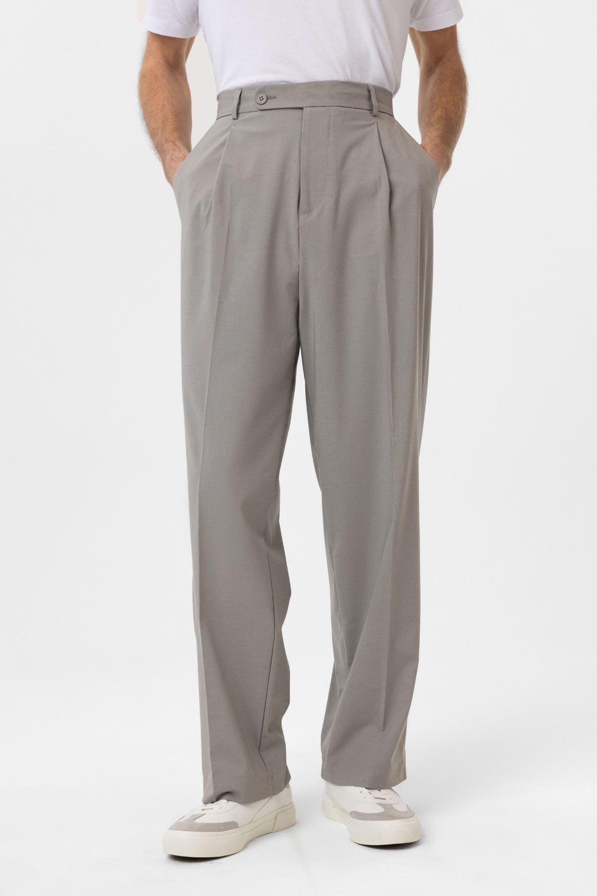 Antioch-Açık Gri Baggy Yüksek Bel Erkek Kumaş Pantolon-Kumaş Pantolon-1-Milagron.com