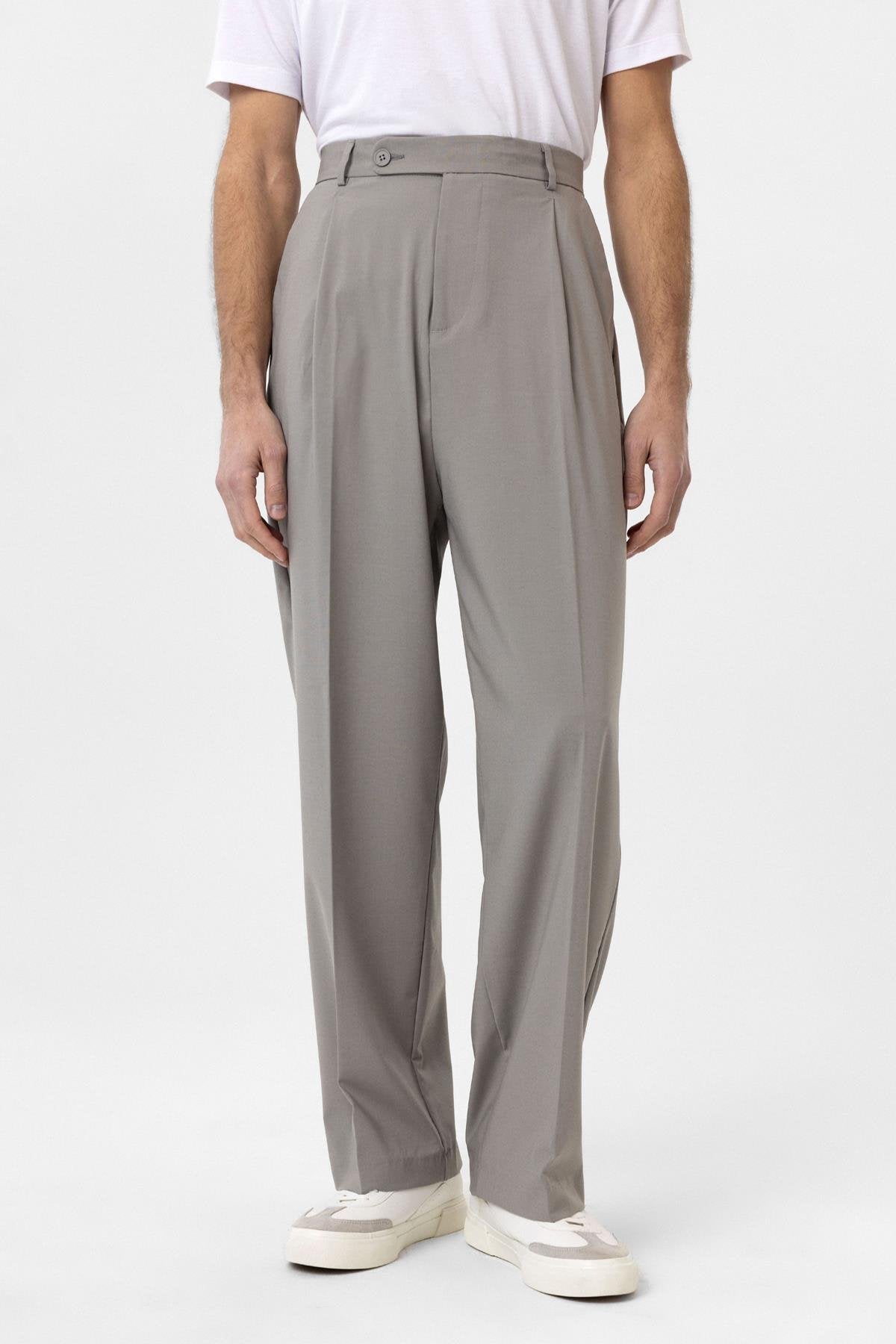 Antioch-Açık Gri Baggy Yüksek Bel Erkek Kumaş Pantolon-Kumaş Pantolon-2-Milagron.com