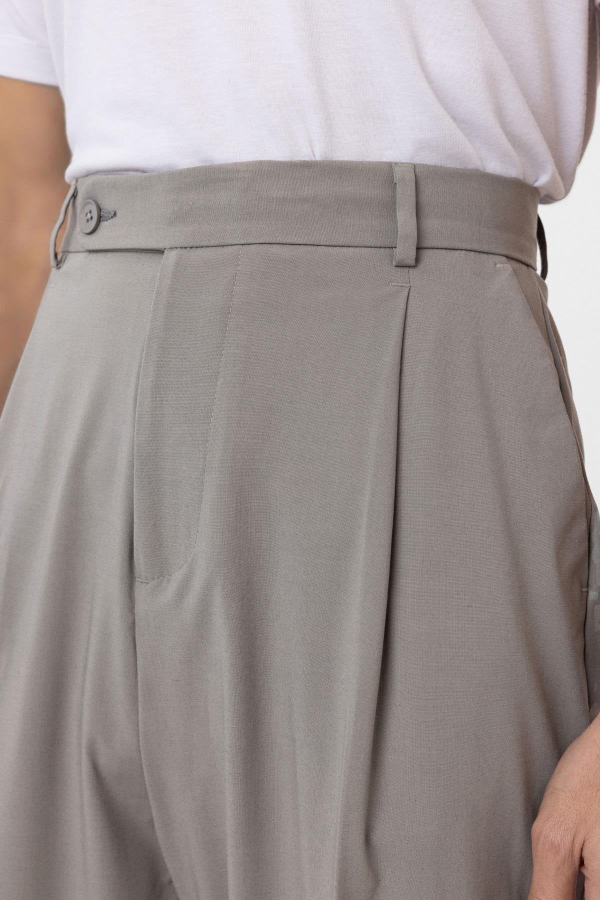 Antioch-Açık Gri Baggy Yüksek Bel Erkek Kumaş Pantolon-Kumaş Pantolon-4-Milagron.com