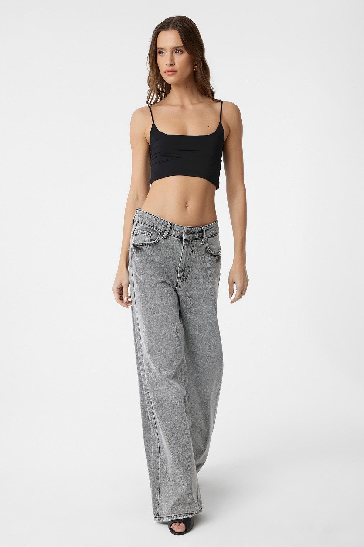 Antioch-Açık Gri Yüksek Bel Kadın Jean-Kot Pantolon-2-Milagron.com