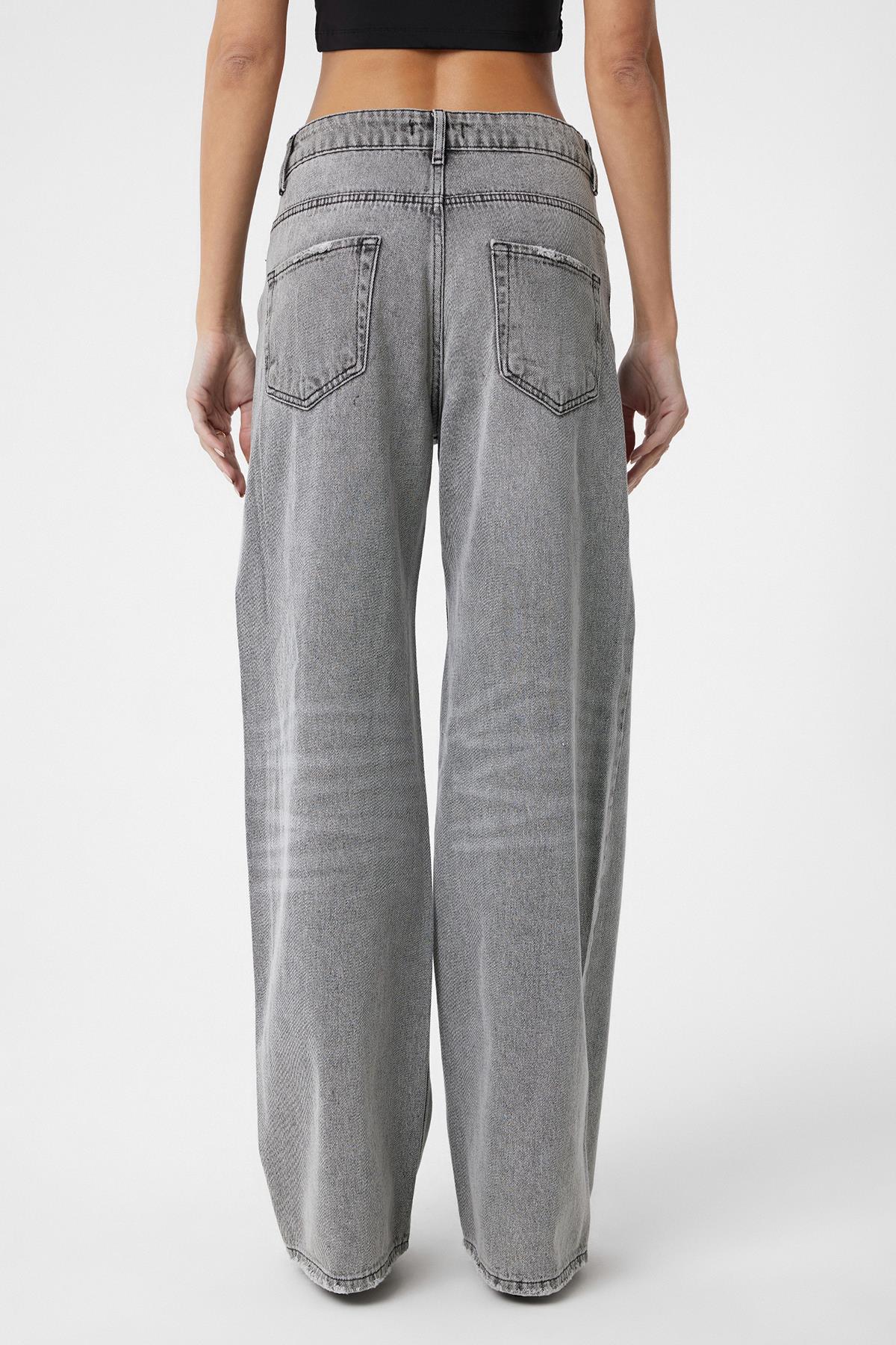 Antioch-Açık Gri Yüksek Bel Kadın Jean-Kot Pantolon-5-Milagron.com