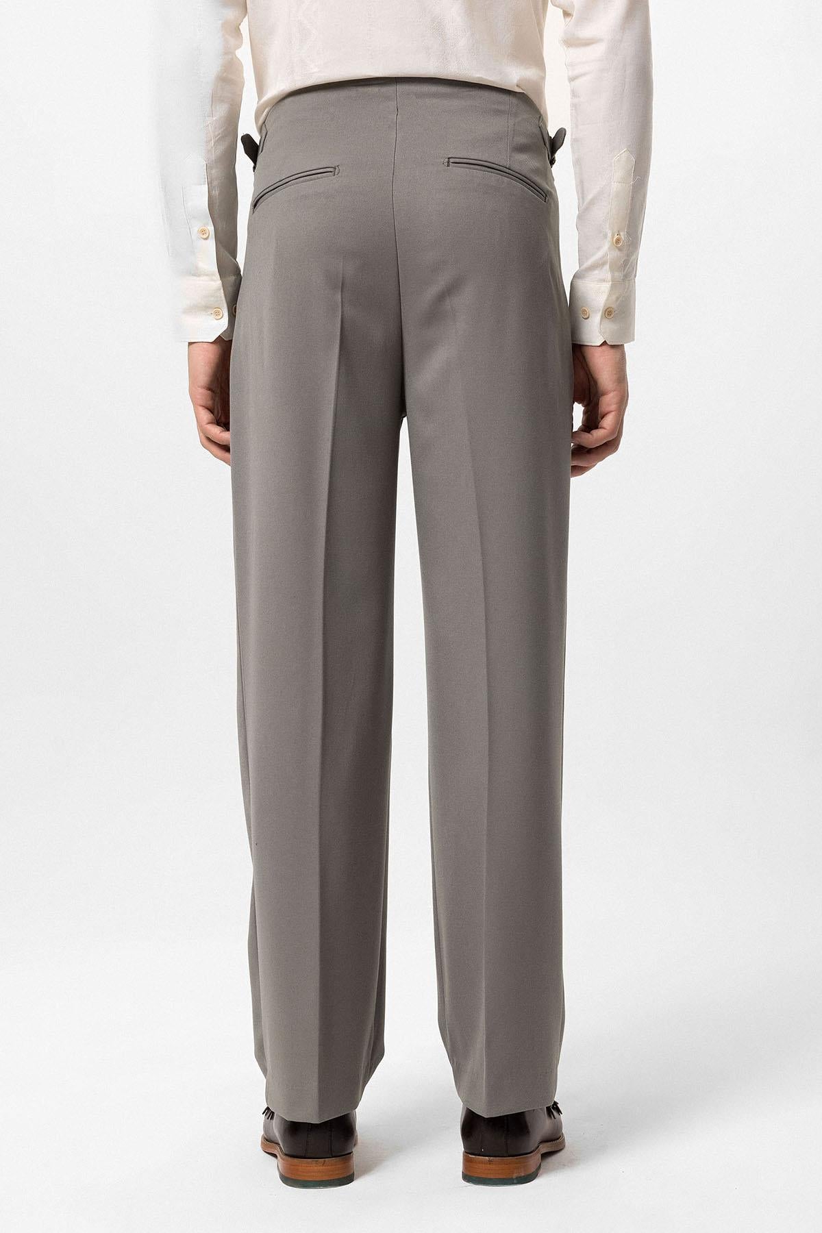 Antioch-Açık Haki Yüksek Bel Toka Detaylı Rahat Kalıp Erkek Pantolon-Kumaş Pantolon-5-Milagron.com