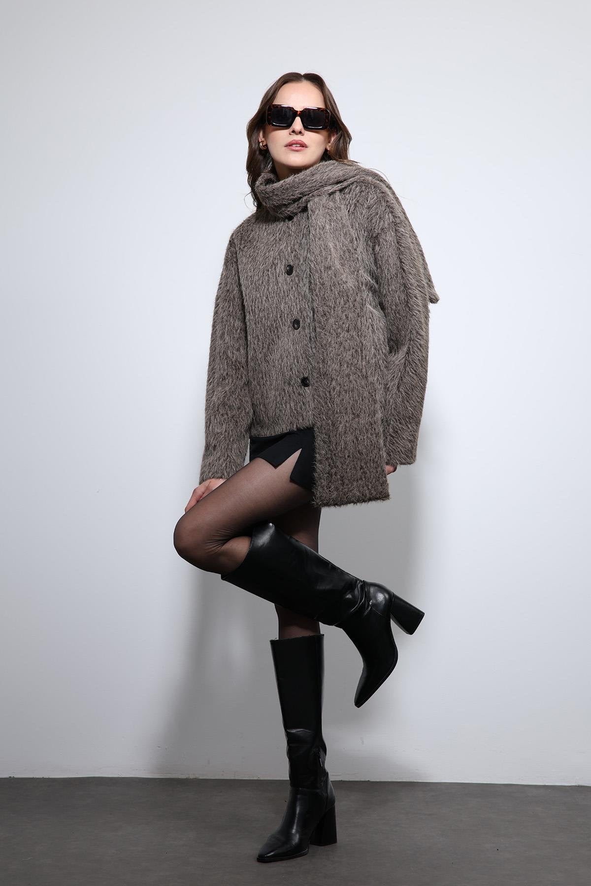 Antioch-Açık Kahve Atkı Yaka Suni Kürklü Kaban-Kaban-2-Milagron.com