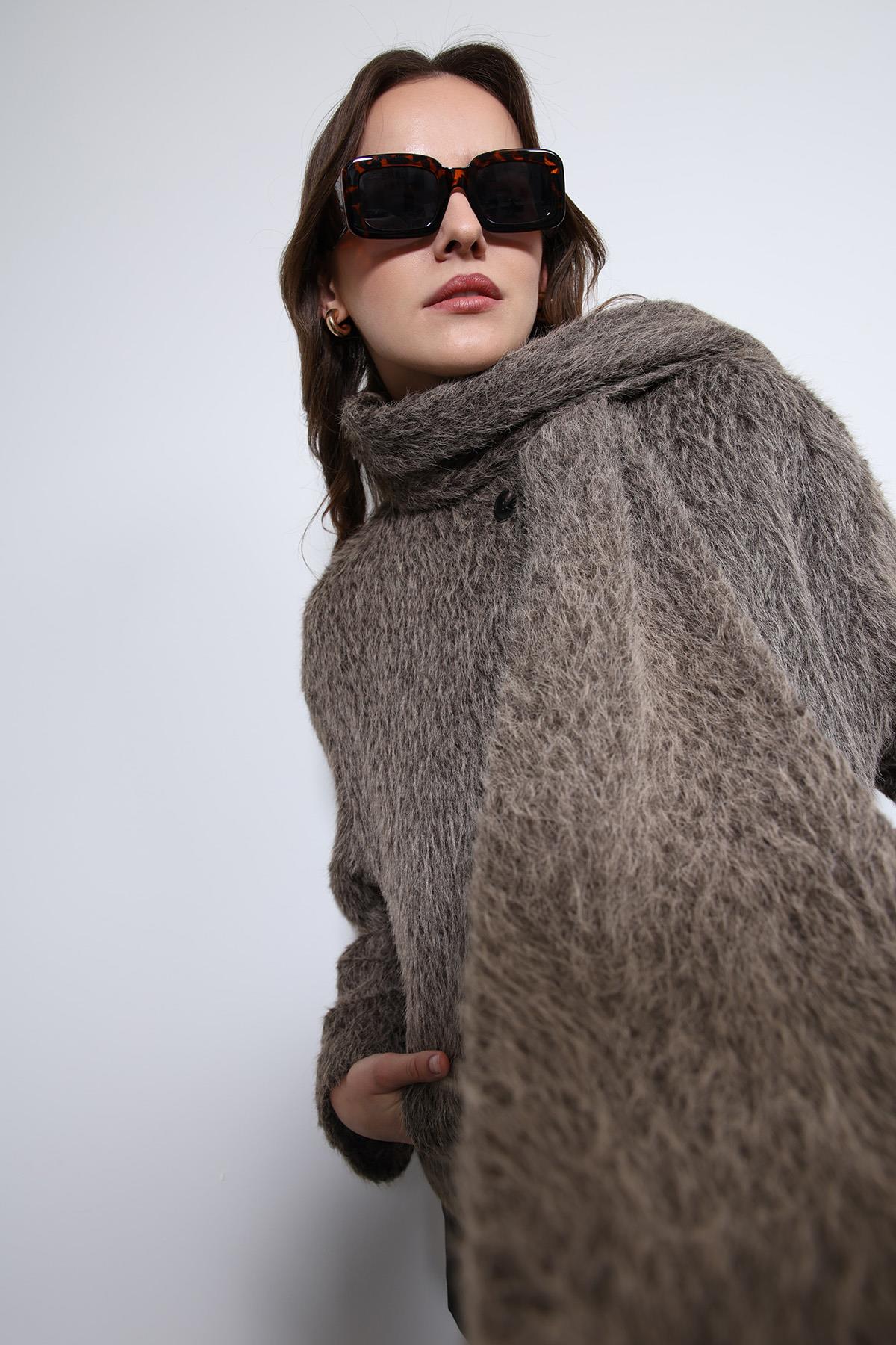 Antioch-Açık Kahve Atkı Yaka Suni Kürklü Kaban-Kaban-5-Milagron.com