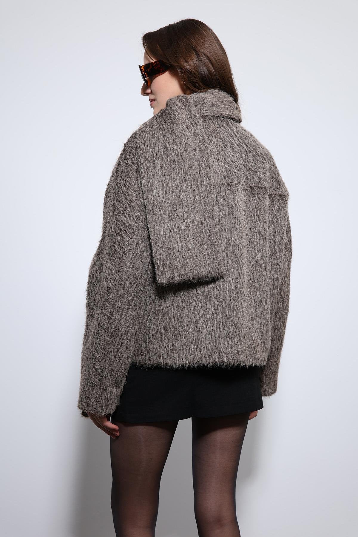 Antioch-Açık Kahve Atkı Yaka Suni Kürklü Kaban-Kaban-6-Milagron.com