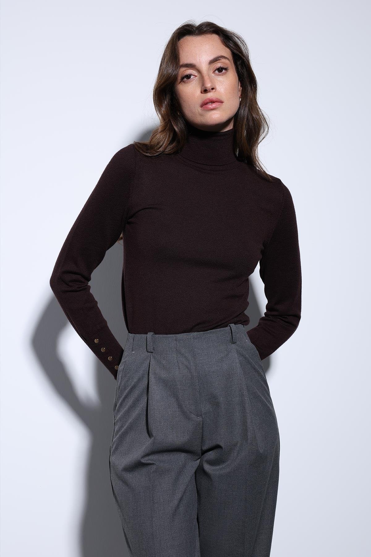 Antioch-Antioch Açık Kahve Dik Yaka Triko Kazak-Kazak-1-Milagron.com