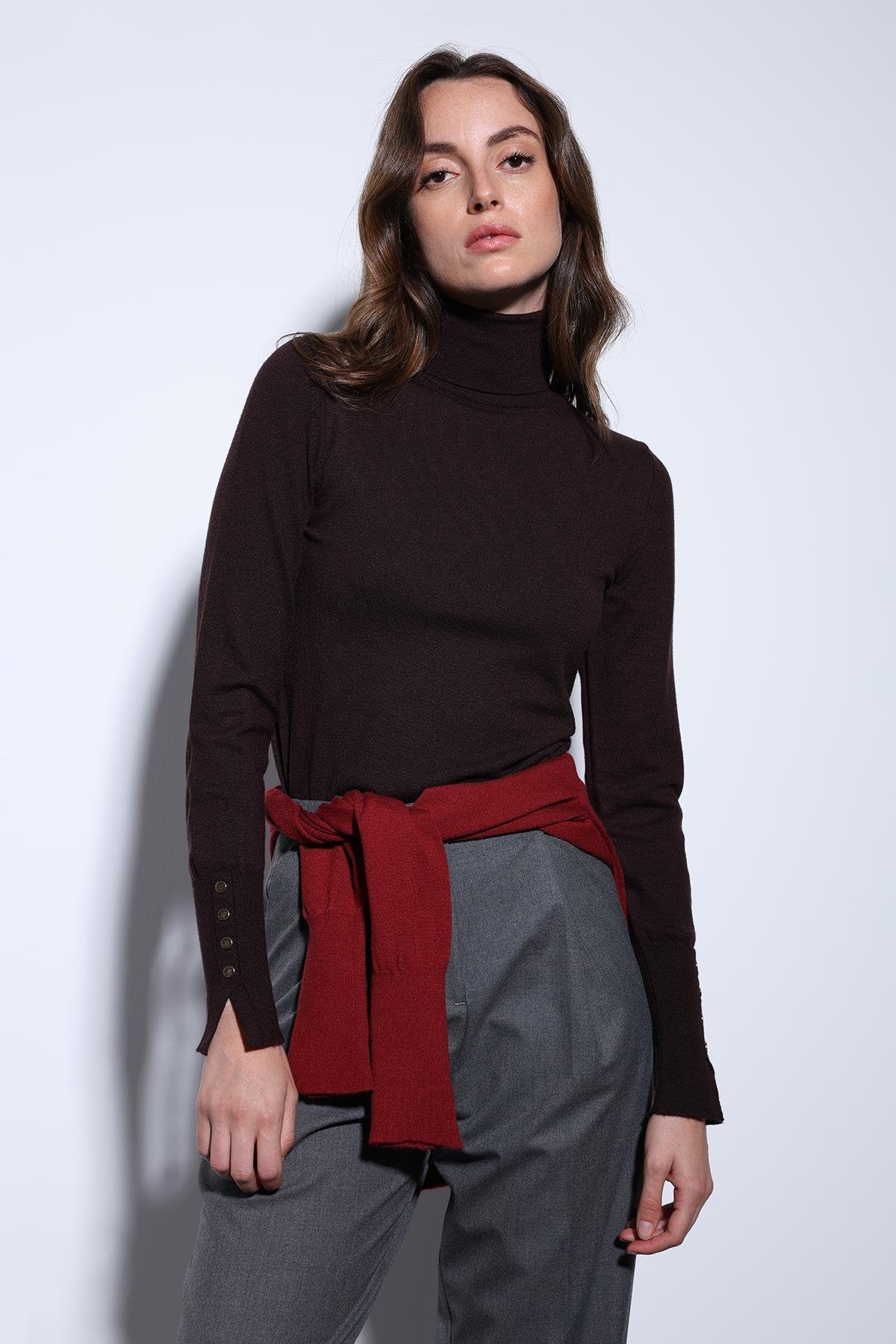 Antioch-Antioch Açık Kahve Dik Yaka Triko Kazak-Kazak-3-Milagron.com