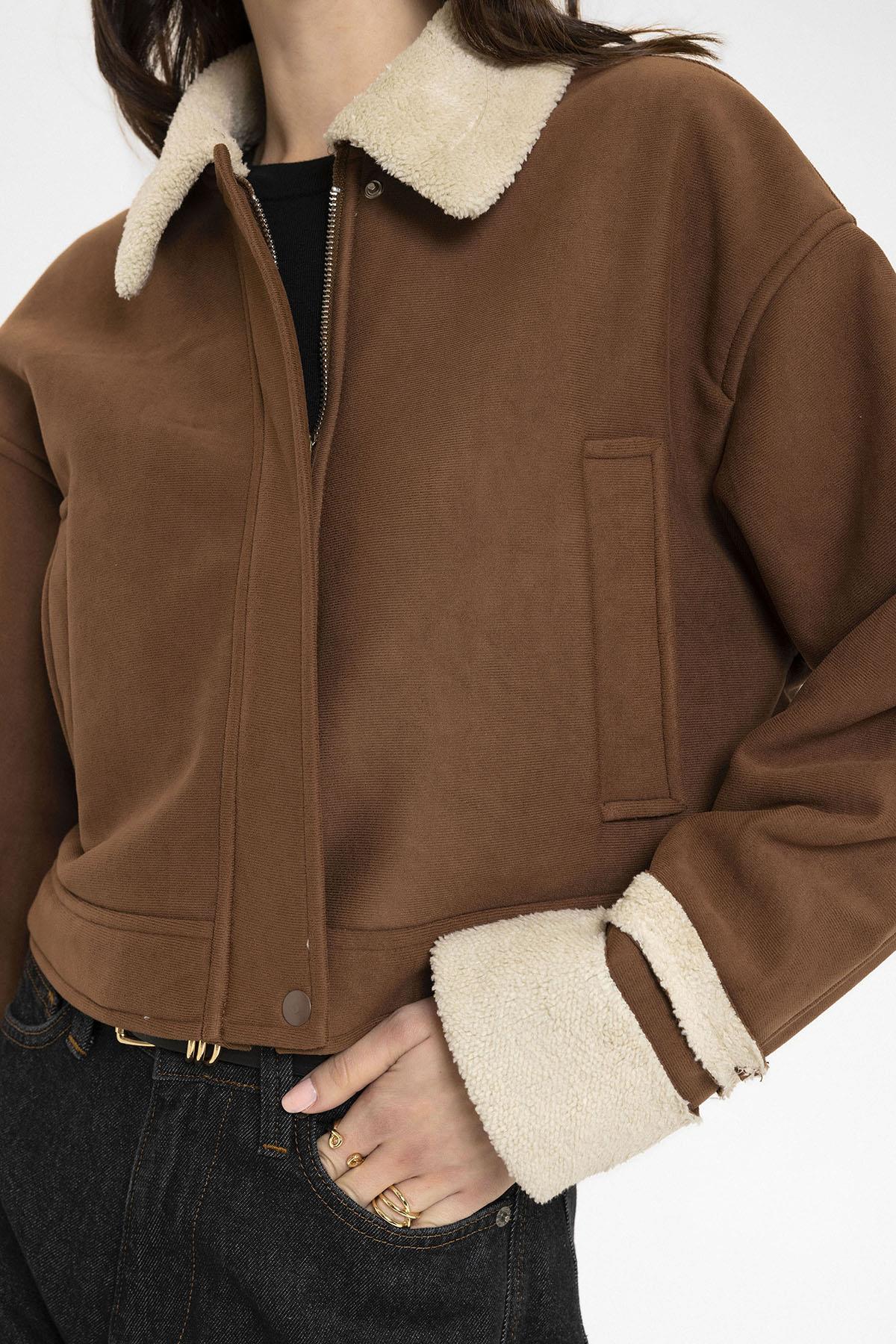 Antioch-Açık Kahve Kadın Astar Detaylı Dokulu Mont-Mont-5-Milagron.com