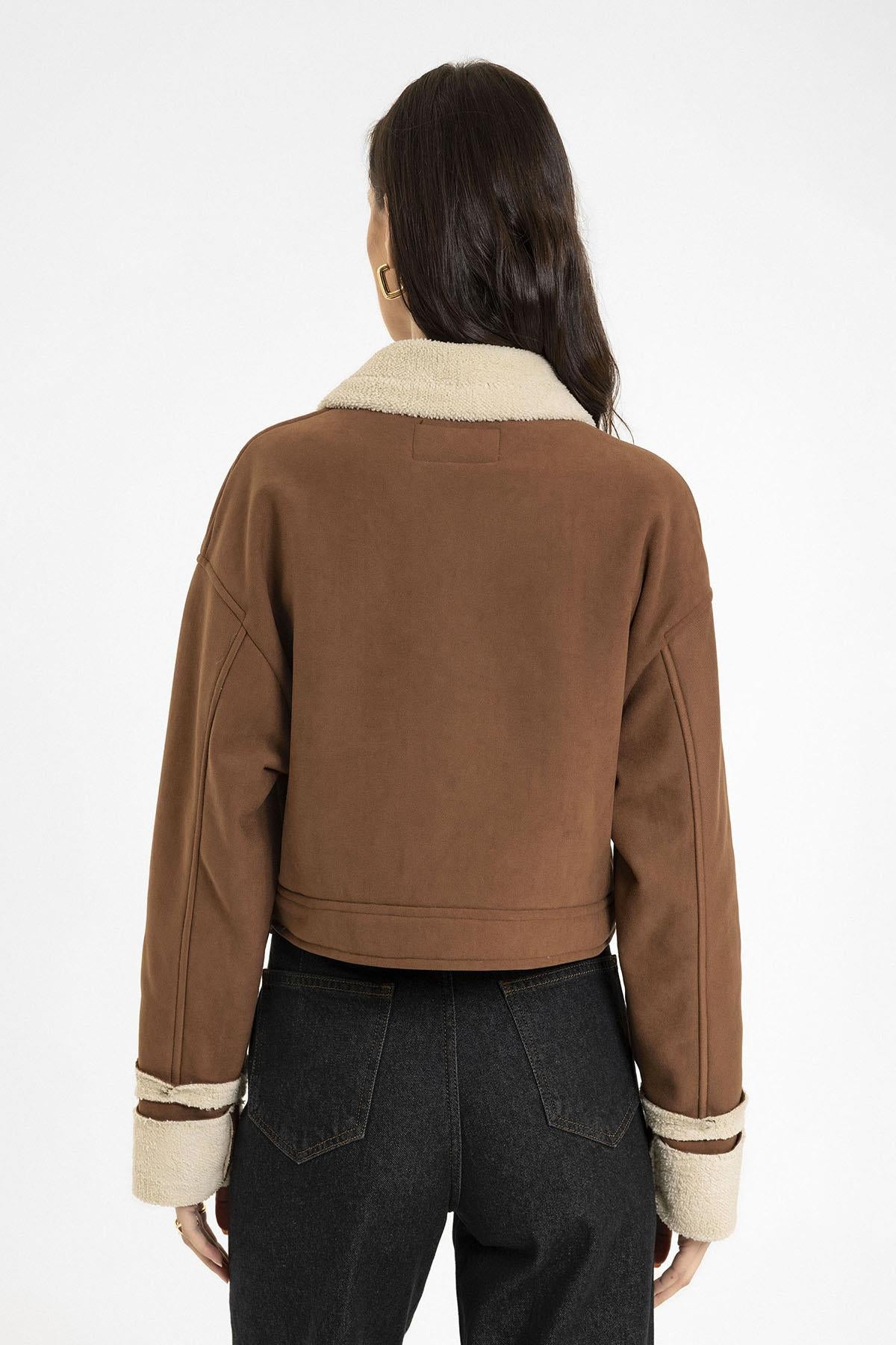 Antioch-Açık Kahve Kadın Astar Detaylı Dokulu Mont-Mont-6-Milagron.com