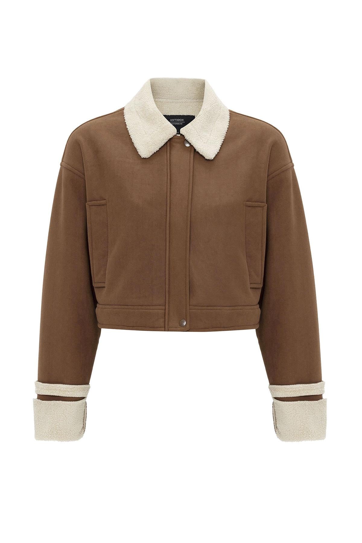 Antioch-Açık Kahve Kadın Astar Detaylı Dokulu Mont-Mont-7-Milagron.com