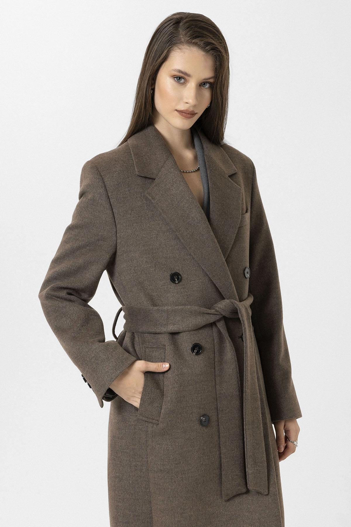 Antioch-Açık Kahve Kadın Kuşaklı Kruvaze Kaban-Kaban-3-Milagron.com