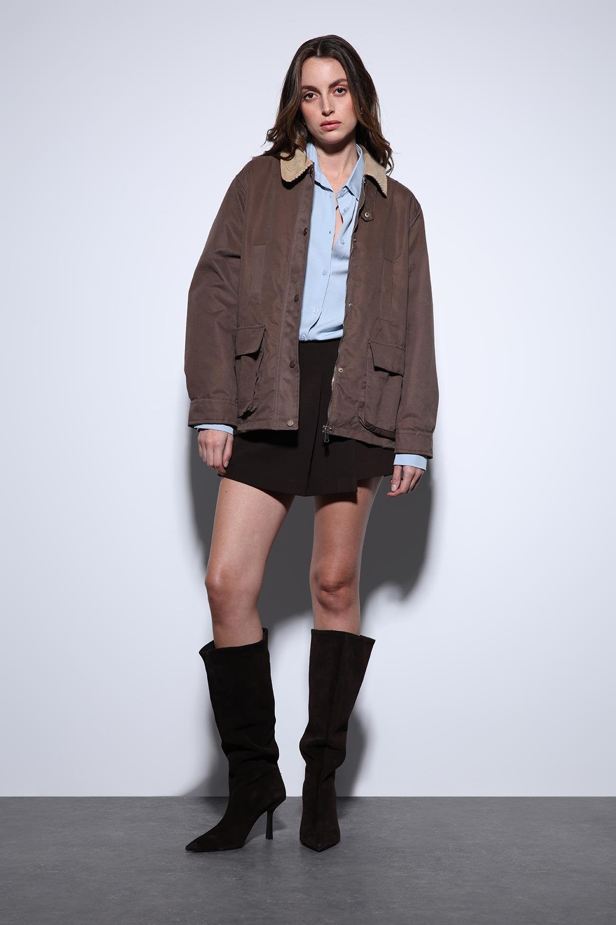 Antioch-Antioch Açık Kahve Kontrast Yaka Kadın Ceket-Ceket-3-Milagron.com