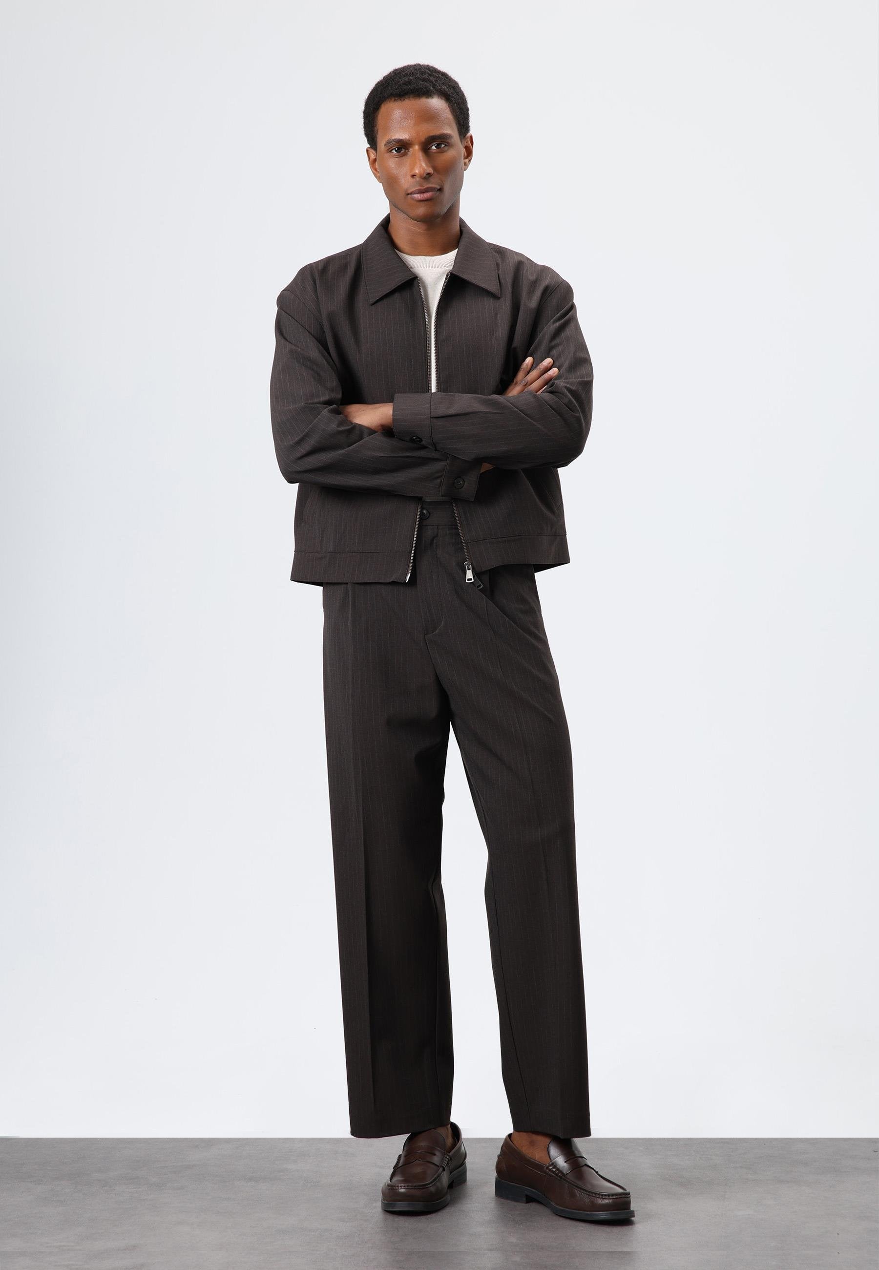 Antioch-Açık Kahve Relax Fit çizgili Erkek Pantolon-Kumaş Pantolon-1-Milagron.com