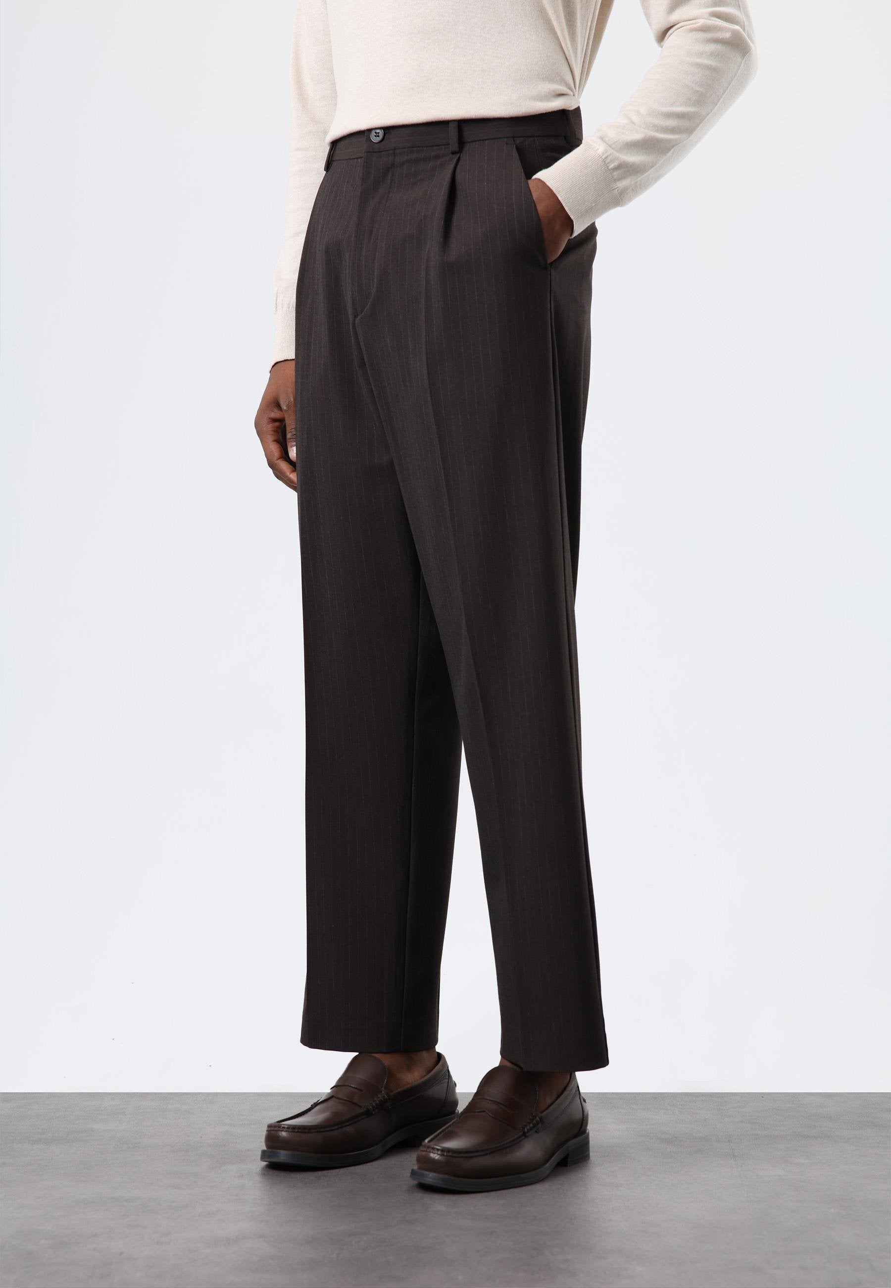 Antioch-Açık Kahve Relax Fit çizgili Erkek Pantolon-Kumaş Pantolon-3-Milagron.com