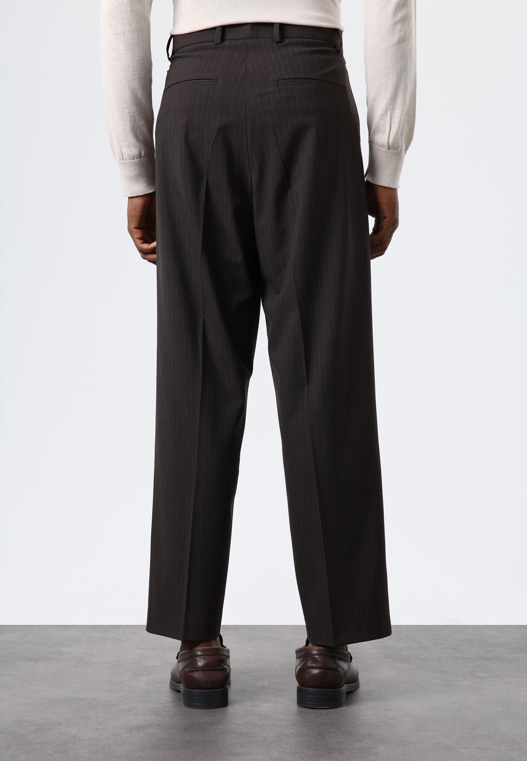 Antioch-Açık Kahve Relax Fit çizgili Erkek Pantolon-Kumaş Pantolon-5-Milagron.com