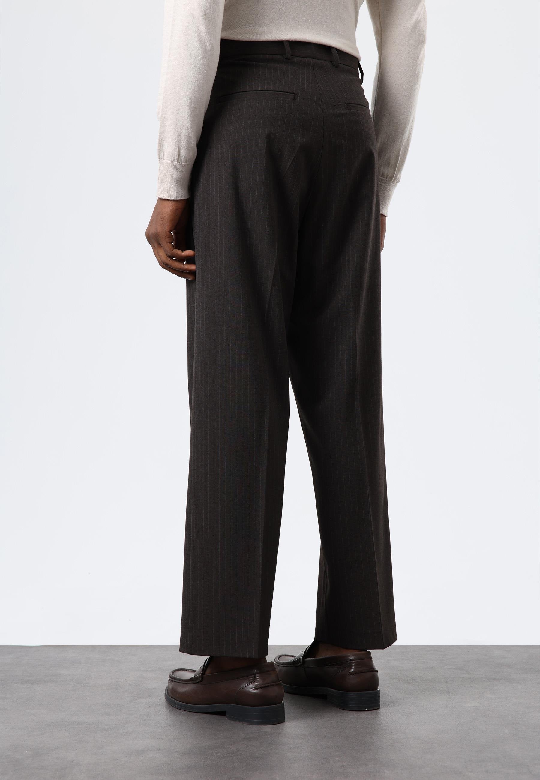 Antioch-Açık Kahve Relax Fit çizgili Erkek Pantolon-Kumaş Pantolon-6-Milagron.com