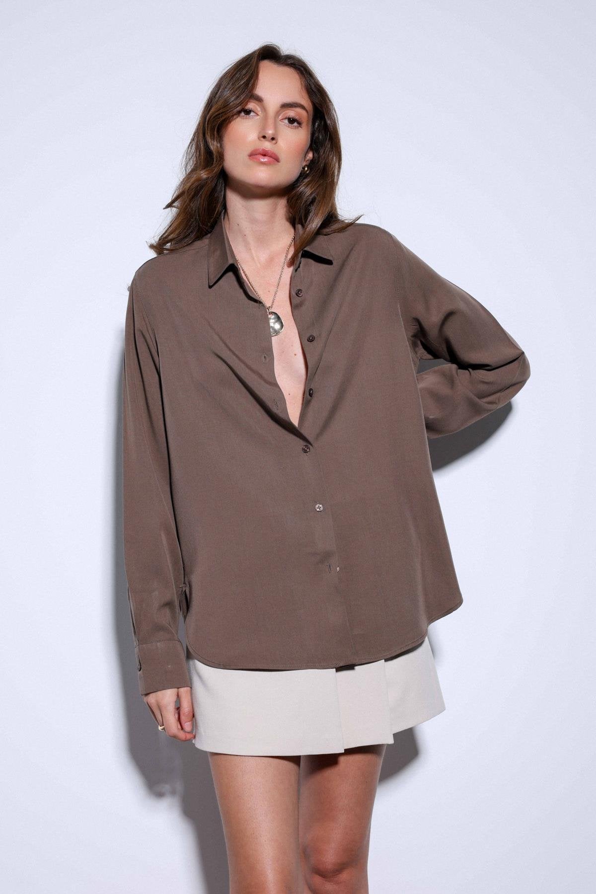 Antioch-Antioch Açık Kahve Tensel Kadın Gömlek-Gömlek-5-Milagron.com
