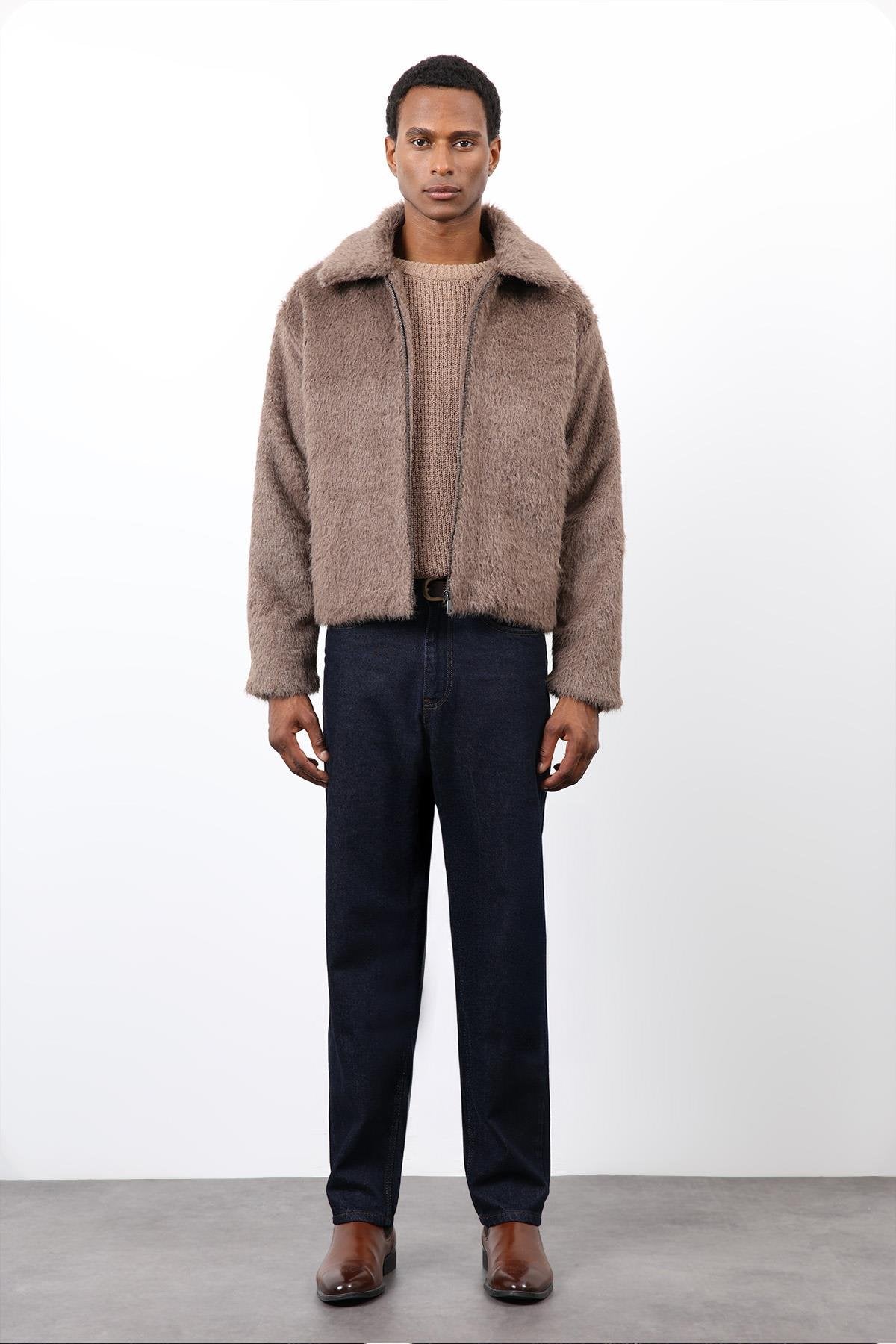 Antioch-Açık Kahve Yumuşak Dokulu Erkek Mont-Mont-4-Milagron.com